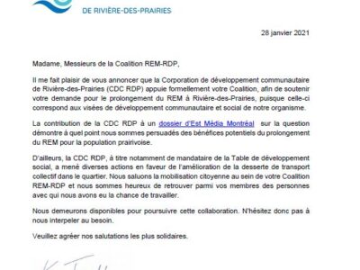 Coalition REM-RDP, appuie de la CDC RDP